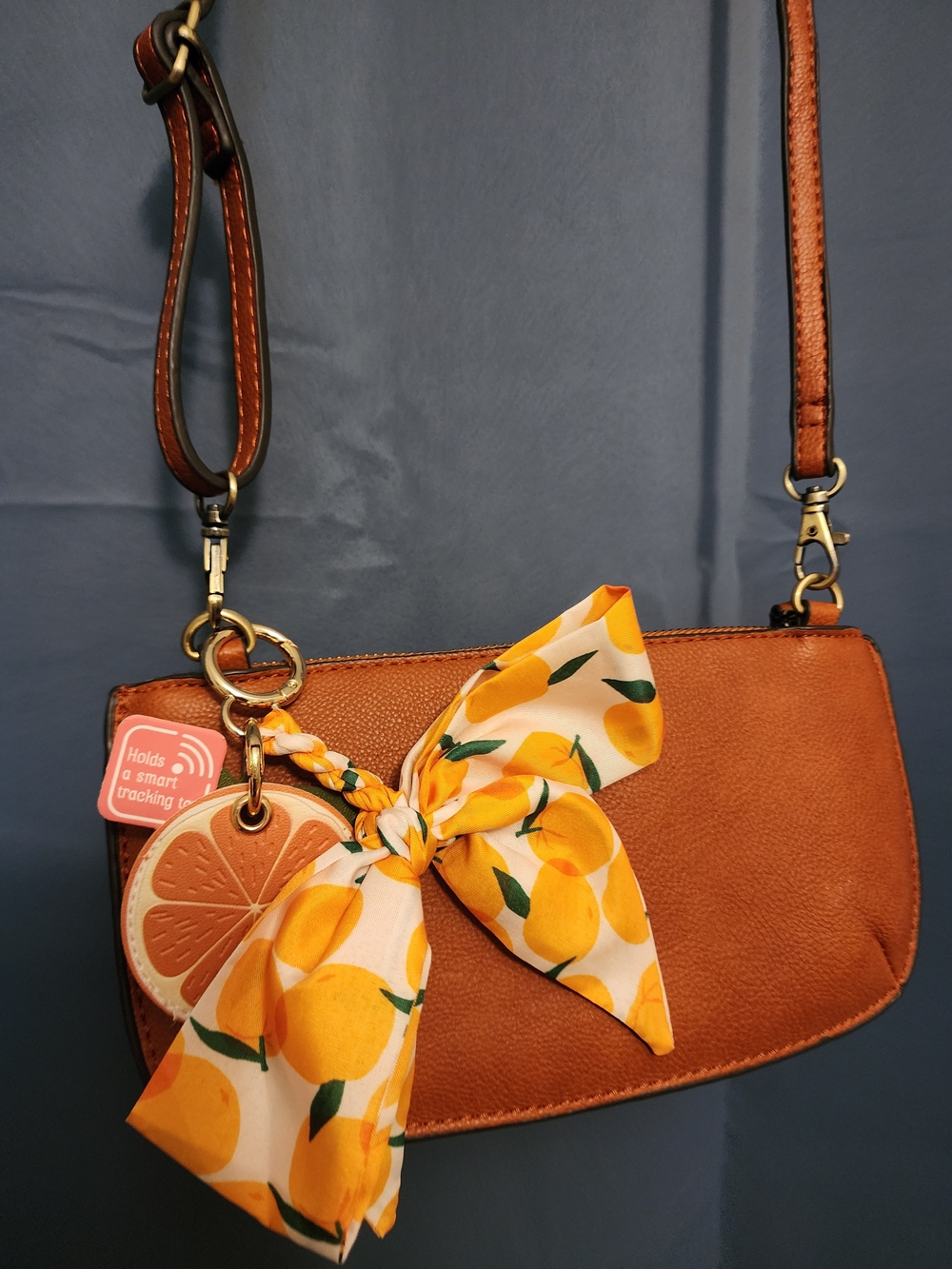 Joy Susan Brown Crossbody Bag with Orange Scarf Accent